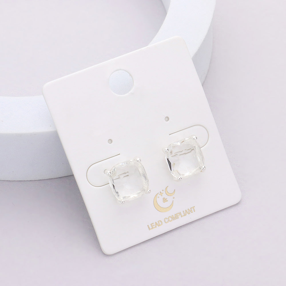Small Clear Cushion Square Stud Pageant Earrings  | Interview Earrings