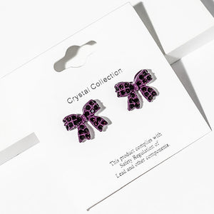 Small Amethyst Rhinestone Bow Stud Earrings – Sparkly Little Girls Pageant & Everyday Jewelry  |  680019