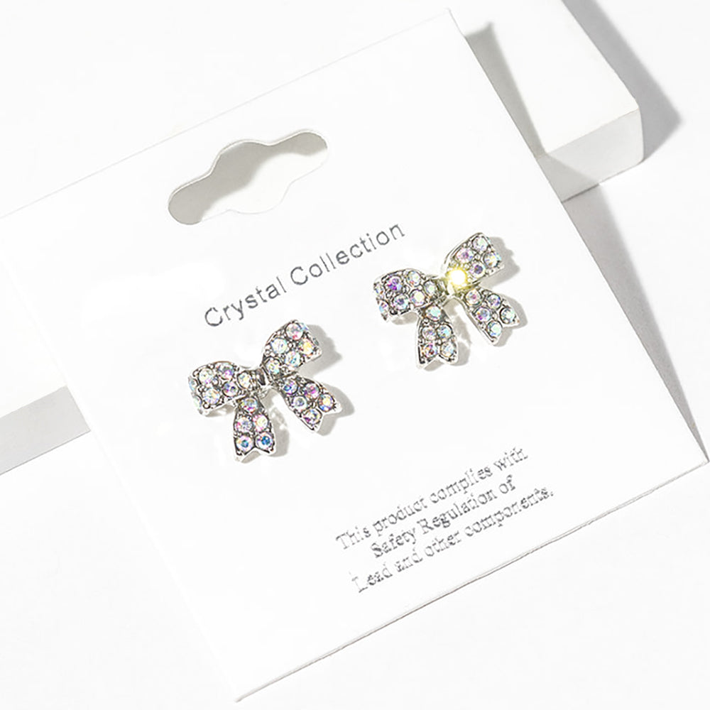 Small AB Rhinestone Bow Stud Earrings – Sparkly Little Girls Pageant & Everyday Jewelry  |  680029