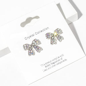Small AB Rhinestone Bow Stud Earrings – Sparkly Little Girls Pageant & Everyday Jewelry  |  680029