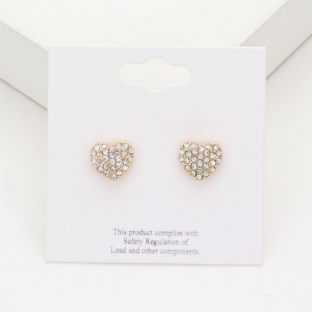 Small Clear Crystal Heart Stud Pageant Earrings on Gold | Little Girl Earrings