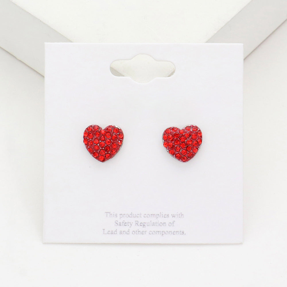 Small Red Crystal Heart Stud Pageant Earrings | Little Girl Earrings