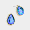 Blue AB Rhinestone Trimmed Teardrop Stone Pageant Stud Earrings   | Interview Earrings