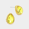 Yellow Rhinestone Trimmed Teardrop Stone Pageant Stud Earrings   | Interview Earrings