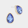 Sapphire Rhinestone Trimmed Teardrop Stone Pageant Stud Earrings   | Interview Earrings