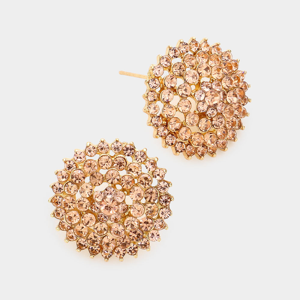 Round Peach Rhinestone Stud Earrings | Interview Earrings