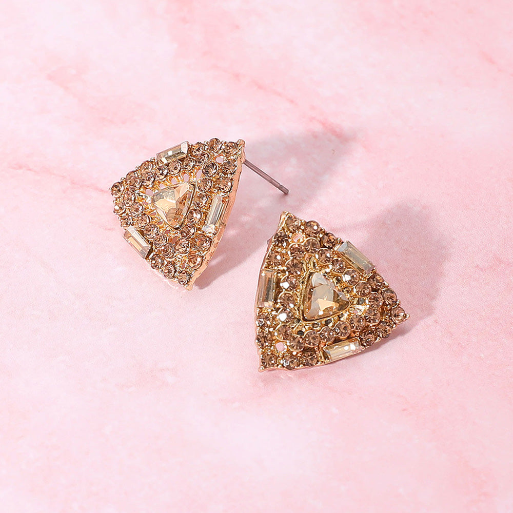 Light Topaz Rhinestone Embellished Triangle Stud Earrings  | Interview Earrings
