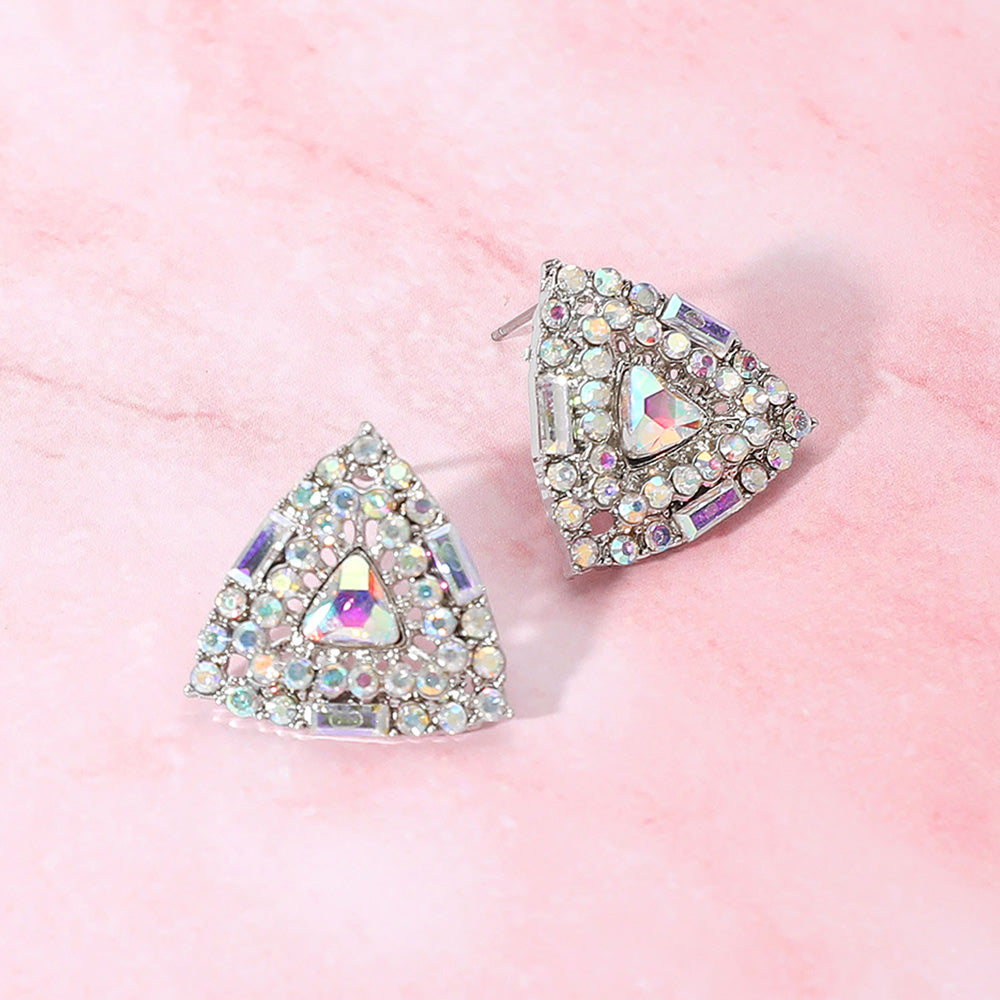 AB Rhinestone Embellished Triangle Stud Earrings | Interview Earrings