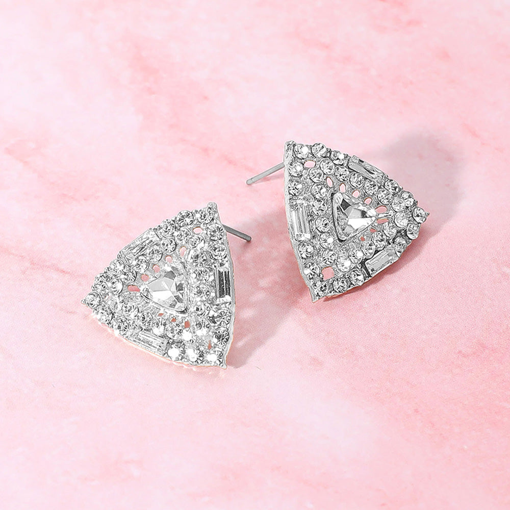 Clear Rhinestone Embellished Triangle Stud Earrings  | Interview Earrings