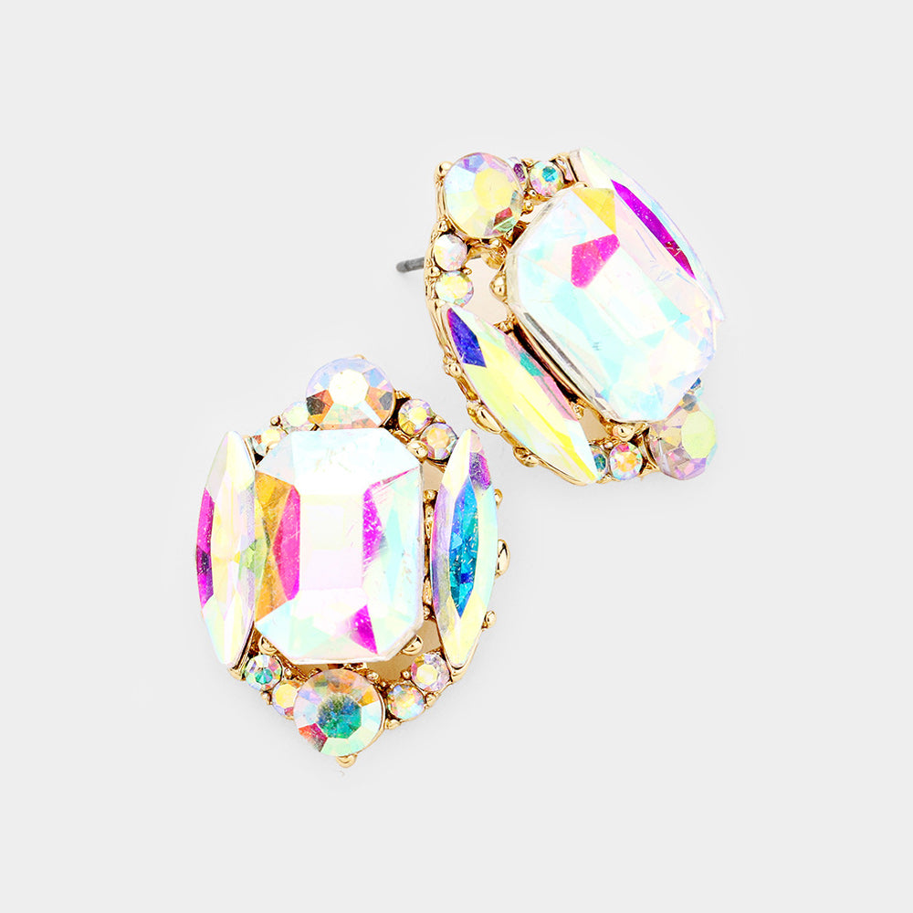 AB Multi Stone Shape Pageant Stud Earrings on Gold| Interview Earrings