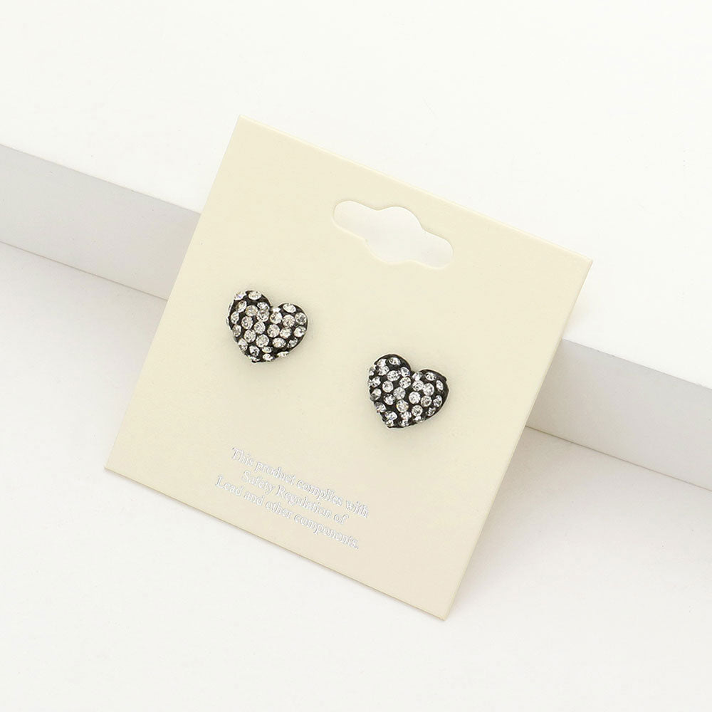 Little Girls Black/Clear Crystal Heart Stud Earrings | Small Pageant Earrings