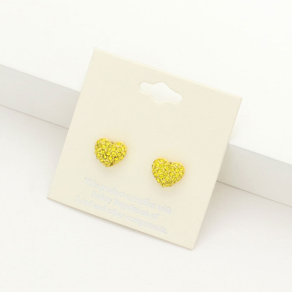 Little Girls Yellow Crystal Heart Stud Earrings | Small Pageant Earrings