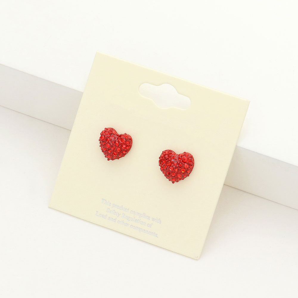 Little Girls Red Crystal Heart Stud Earrings | Small Pageant Earrings