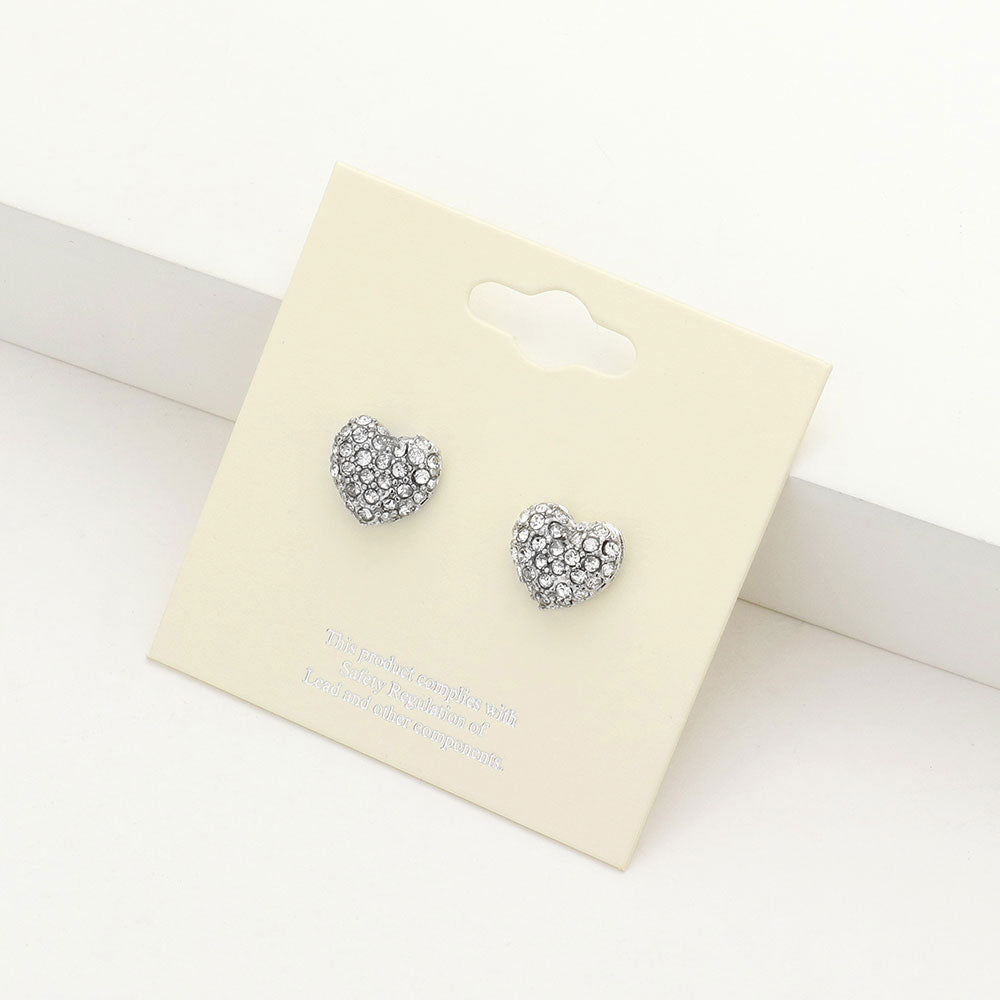 Little Girls Clear Crystal Heart Stud Earrings | Small Pageant Earrings
