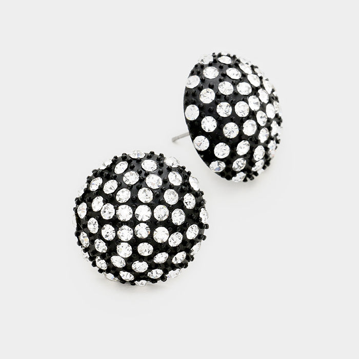 CLEAR  CRYSTAL on Black DOME STUD EARRINGS