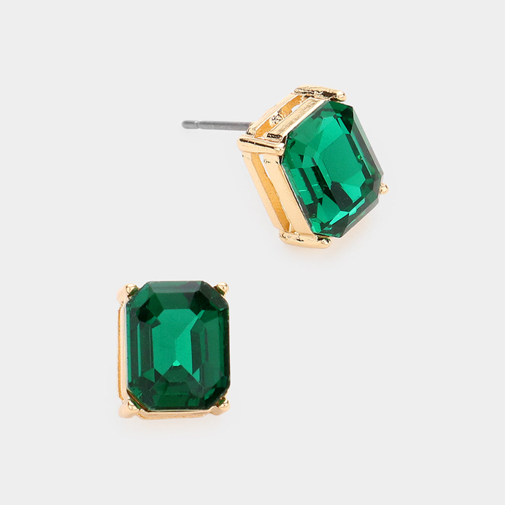 Emerald Cut Emerald Stone Stud Pageant Earrings  | Interview Earrings