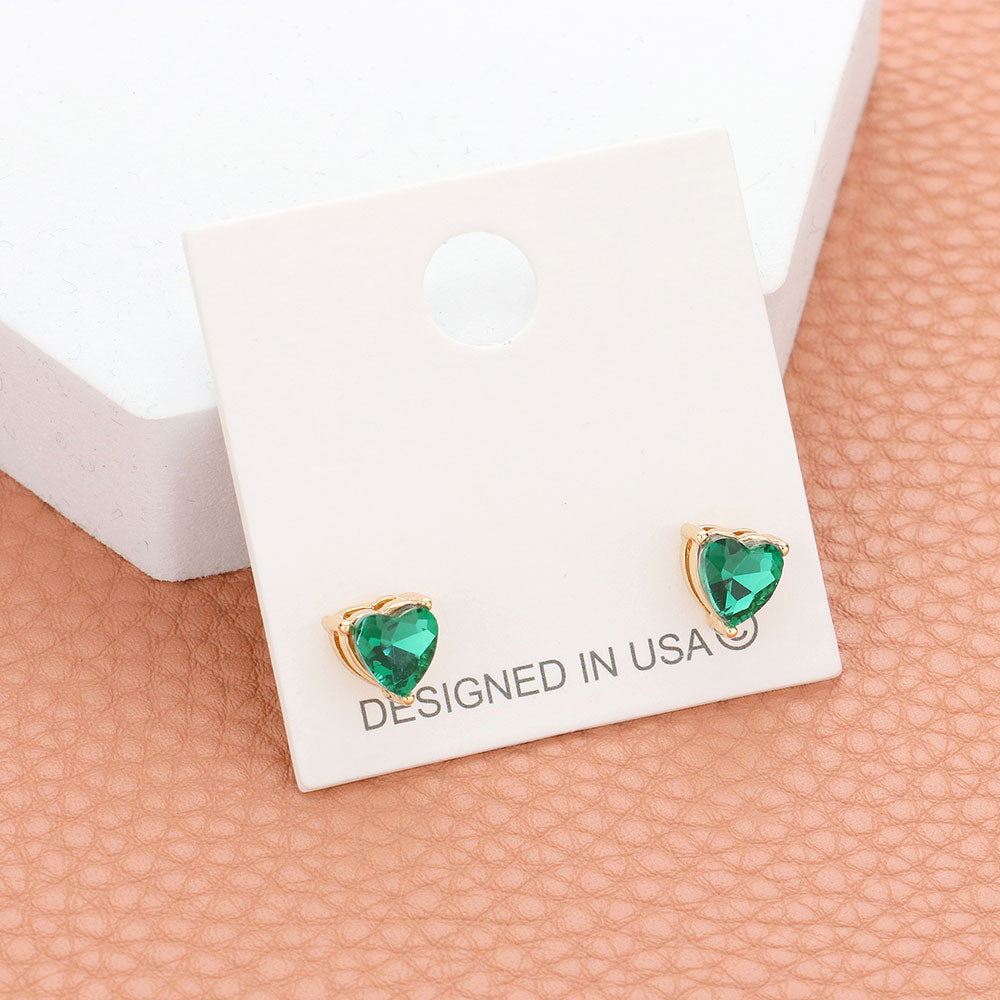 Small Emerald Heart Stone Stud Earrings | Pageant Stud Earrings