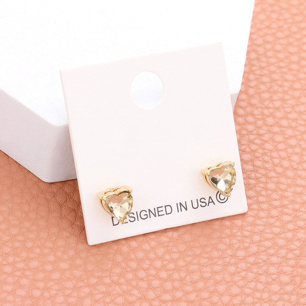 Small Light Topaz Heart Stone Stud Earrings | Pageant Stud Earrings