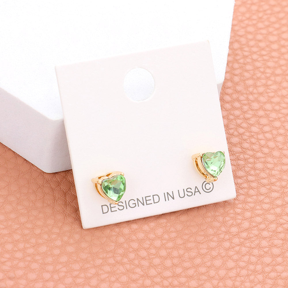 Small Light Green Heart Stone Stud Earrings | Pageant Stud Earrings