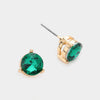 Small Emerald Round Stone Stud Pageant Earrings  | Stud Fashion Earrings