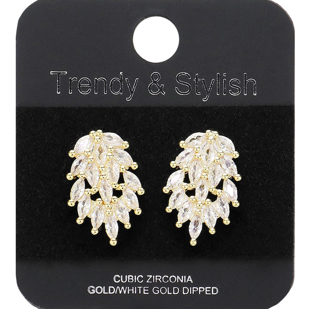 Small Yellow Gold Dipped Marquise CZ Stone Cluster Pageant Earrings Gold | Interview Earrings