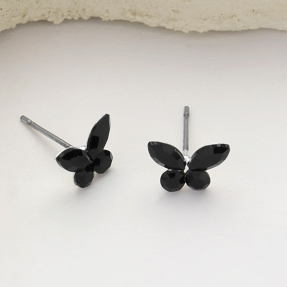 Small Black Stone Butterfly Stud Earrings for Little Girls | Small Earrings for Young Girls