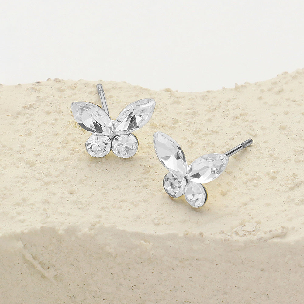 Small Clear Stone Butterfly Stud Earrings for Little Girls | Small Earrings for Young Girls 