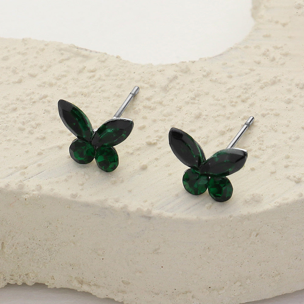 Small Emerald Stone Butterfly Stud Earrings for Little Girls | Small Earrings for Young Girls