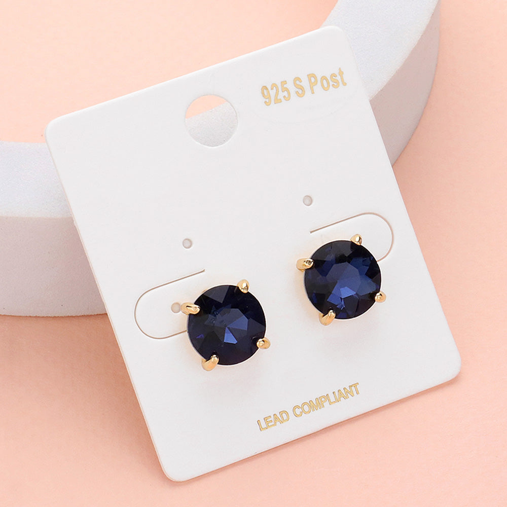 Blue Round Stone Interview Stud Earrings | Blue Stud Earrings