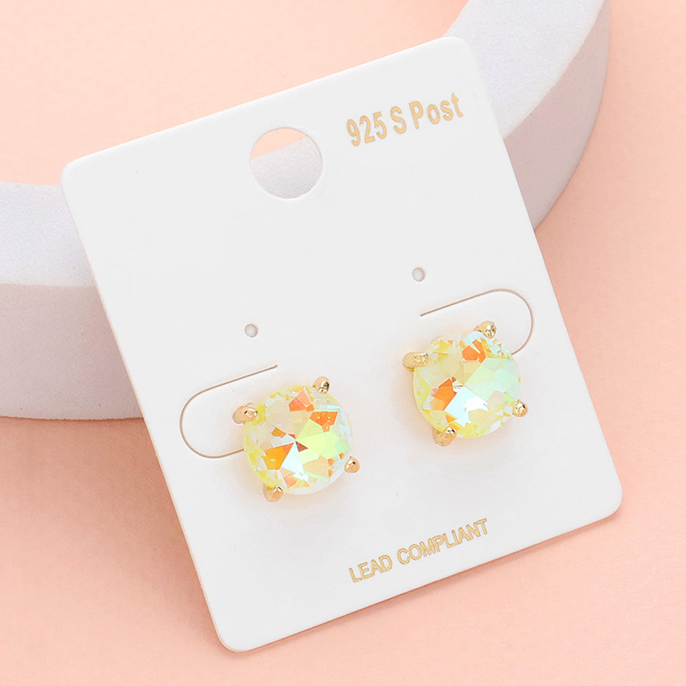 Neon Yellow AB Round Stone Interview Stud Earrings | Neon Yellow AB Stud Earrings