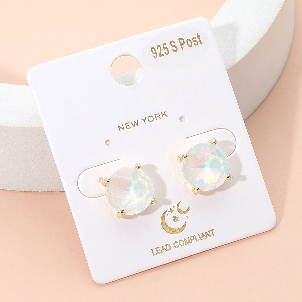 White Opal Round Stone Interview Stud Earrings | White Opal Stud Earrings |  664532