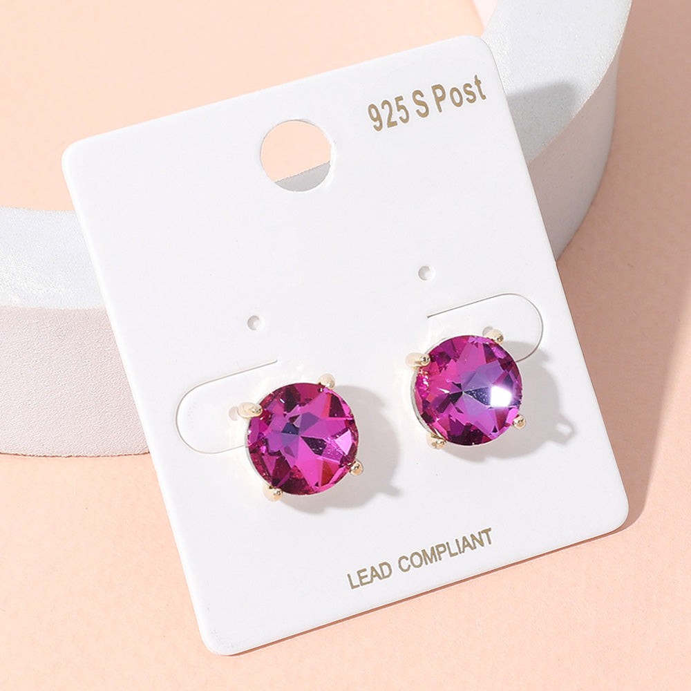 Purple AB Round Stone Interview Stud Earrings | Purple AB Stud Earrings