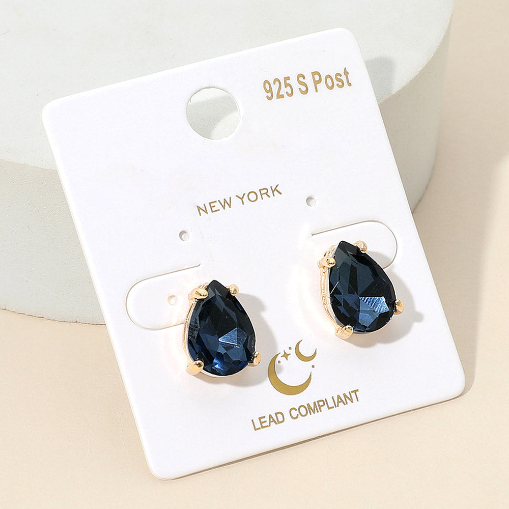Dark Blue Teardrop Stud Earrings | Blue Stud Earrings | Interview Earrings