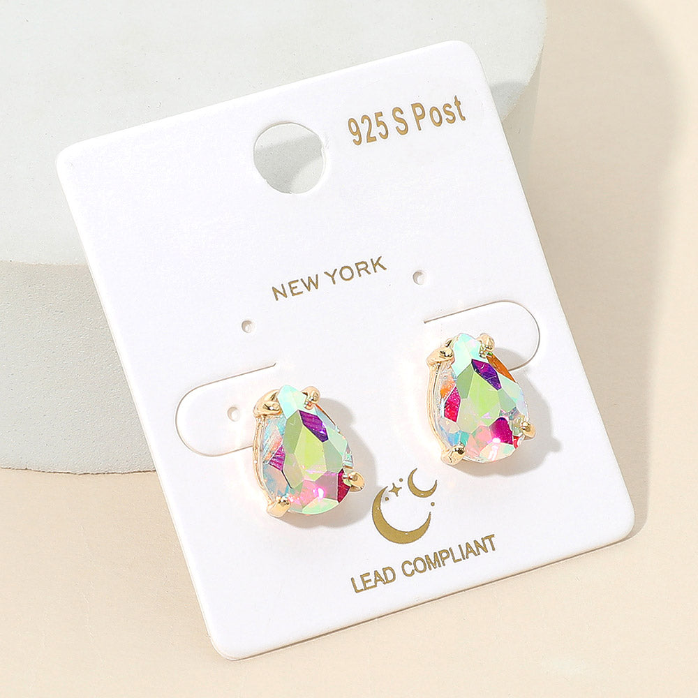 AB Teardrop Stud Earrings on Gold | AB Stud Earrings | Interview Earrings