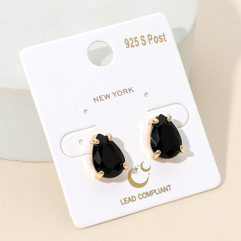 Black Teardrop Stud Earrings  | Black Stud Earrings | Interview Earrings