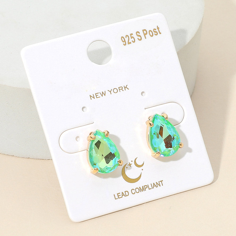 Mint AB Teardrop Stud Earrings  | Mint AB Stud Earrings | Interview Earrings |  669014
