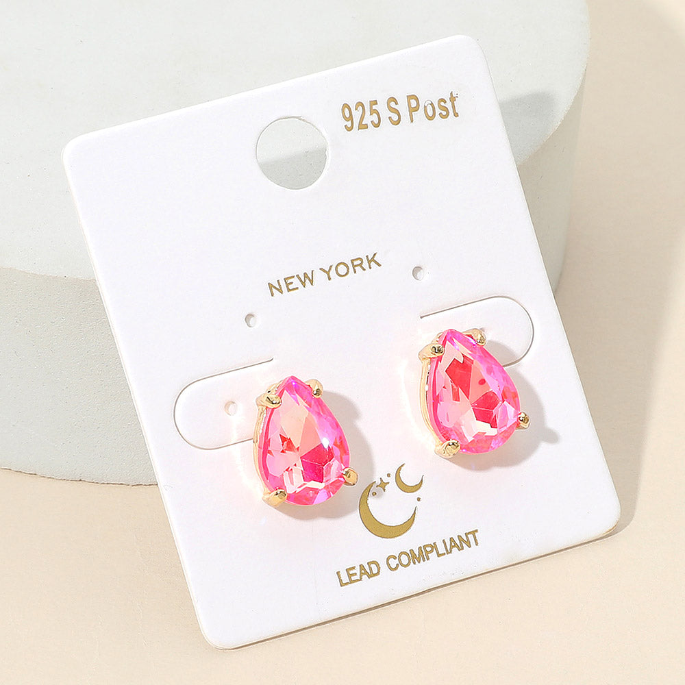 Fuchsia AB Teardrop Stud Earrings  | Fuchsia AB Stud Earrings | Interview Earrings