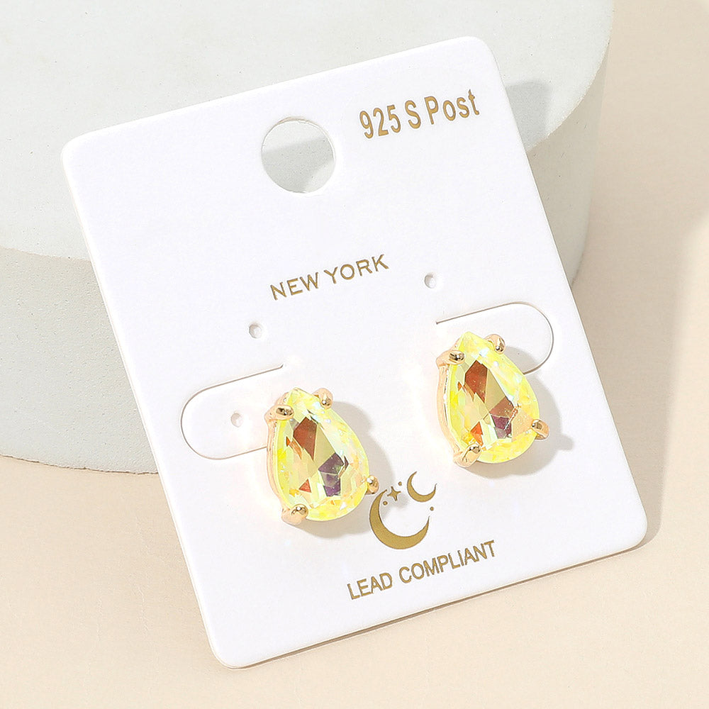 Yellow AB Teardrop Stud Earrings  | Yellow AB Stud Earrings | Interview Earrings
