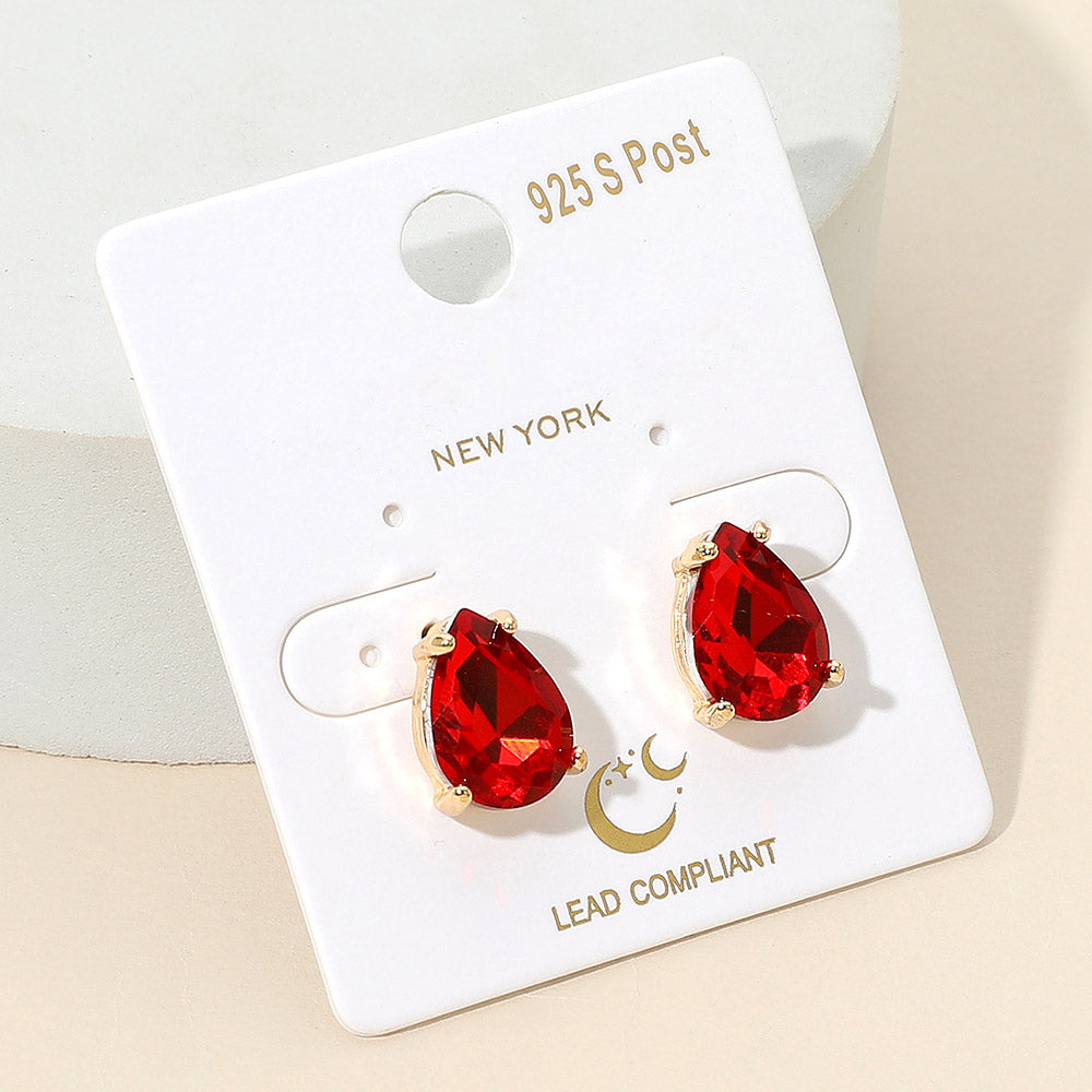Red Teardrop Stud Earrings | Red Stud Earrings | Interview Earrings