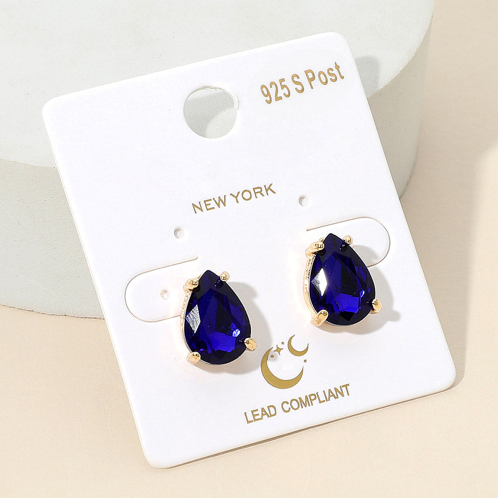 Royal Blue Teardrop Stud Earrings  | Blue Stud Earrings | Interview Earrings