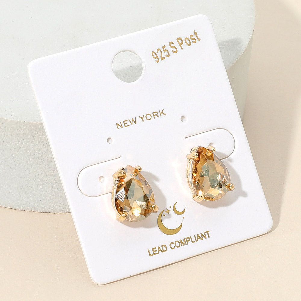 Light Topaz AB Teardrop Stud Earrings  | Light Topaz AB Stud Earrings