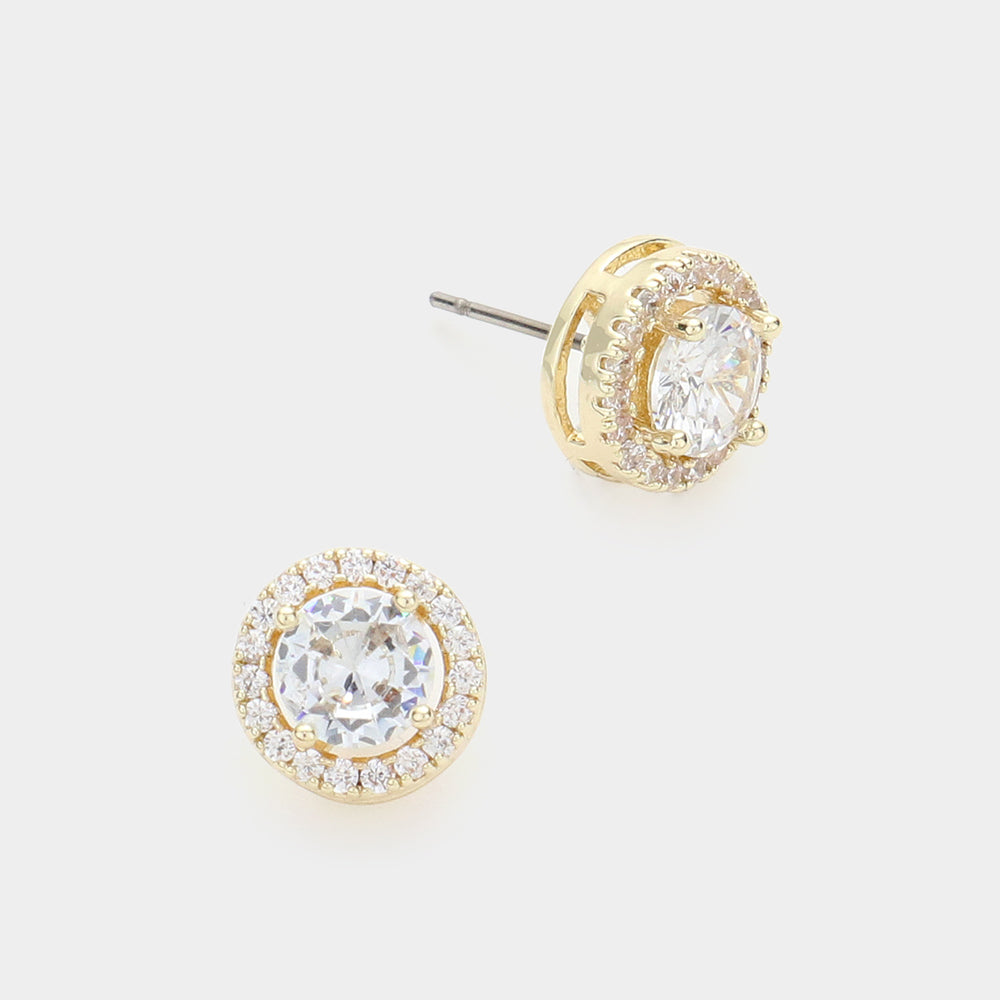 Small 14K Dipped Clear CZ Stud Earrings on Gold | Earrings for Little Girls