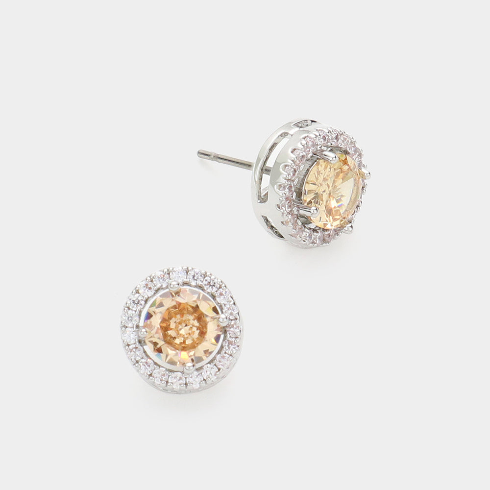 Small 14K Dipped Peach CZ Stud Earrings  | Earrings for Little Girls