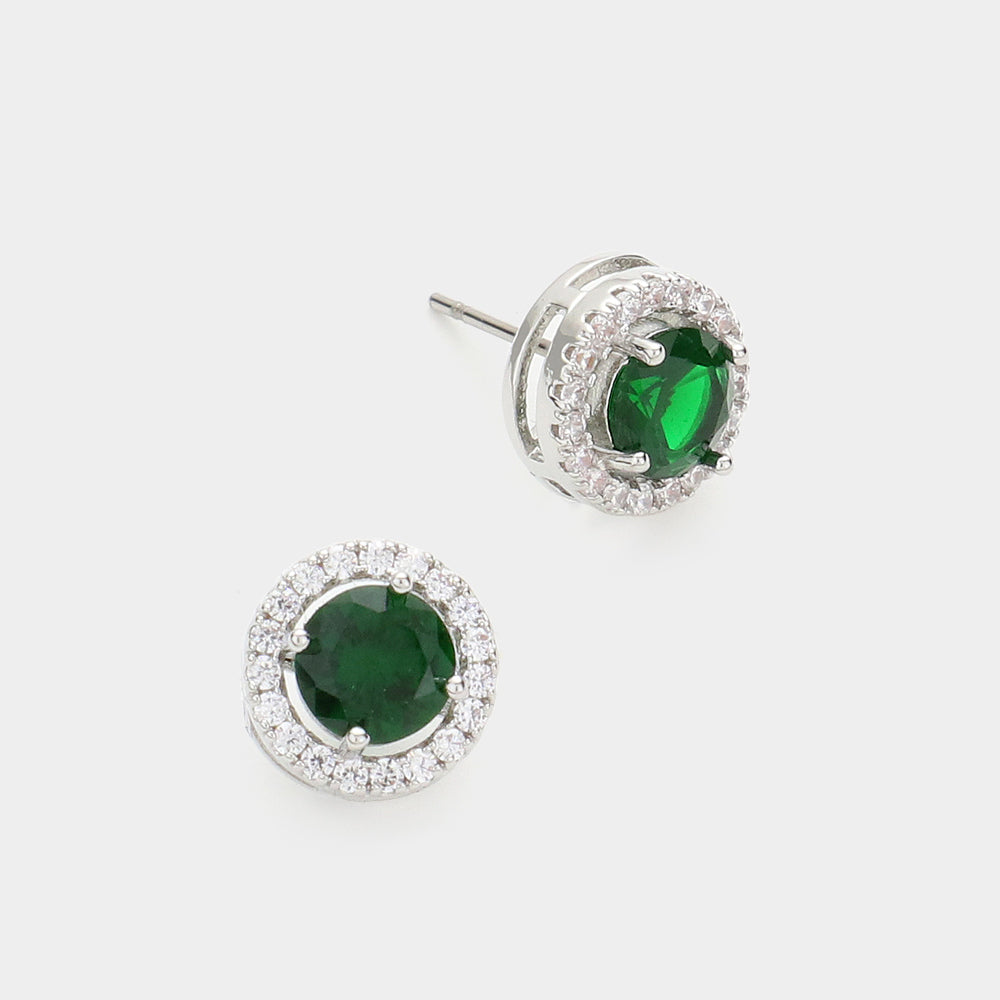 Small 14K Dipped Emerald CZ Stud Earrings  | Earrings for Little Girls