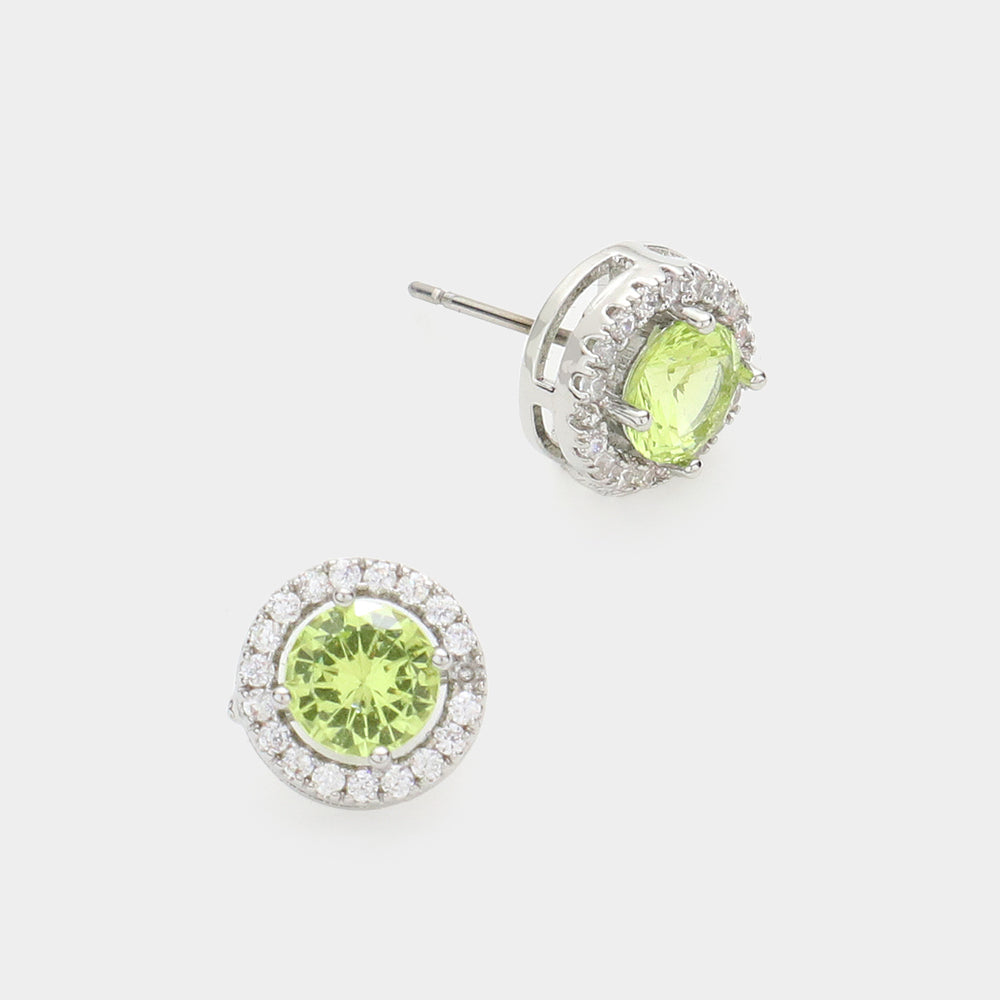 Small 14K Dipped Peridot CZ Stud Earrings  | Earrings for Little Girls