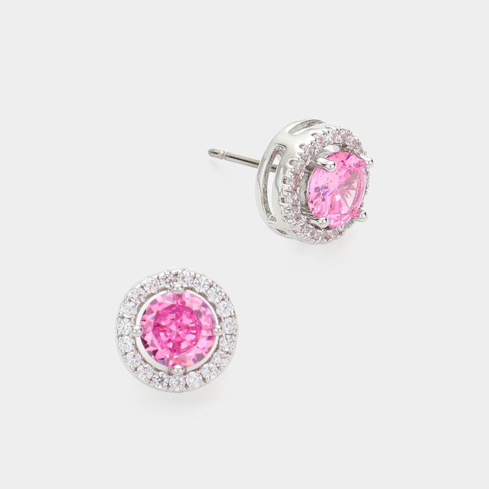 Small 14K Dipped Pink CZ Stud Earrings | Earrings for Little Girls
