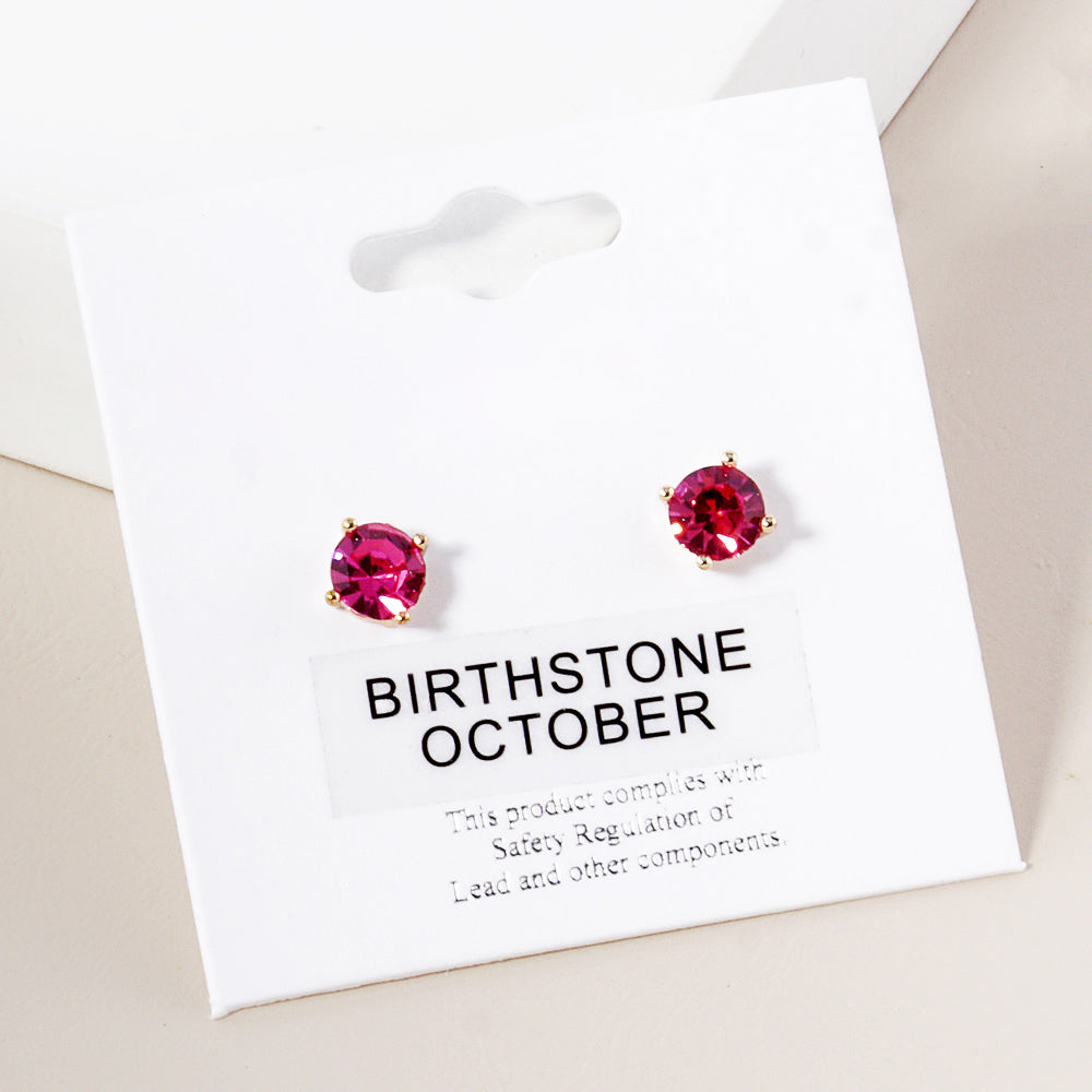 Small Dark Rose Stud Earrings on Gold| October Birthstone Earrings | Little Girl Earrings