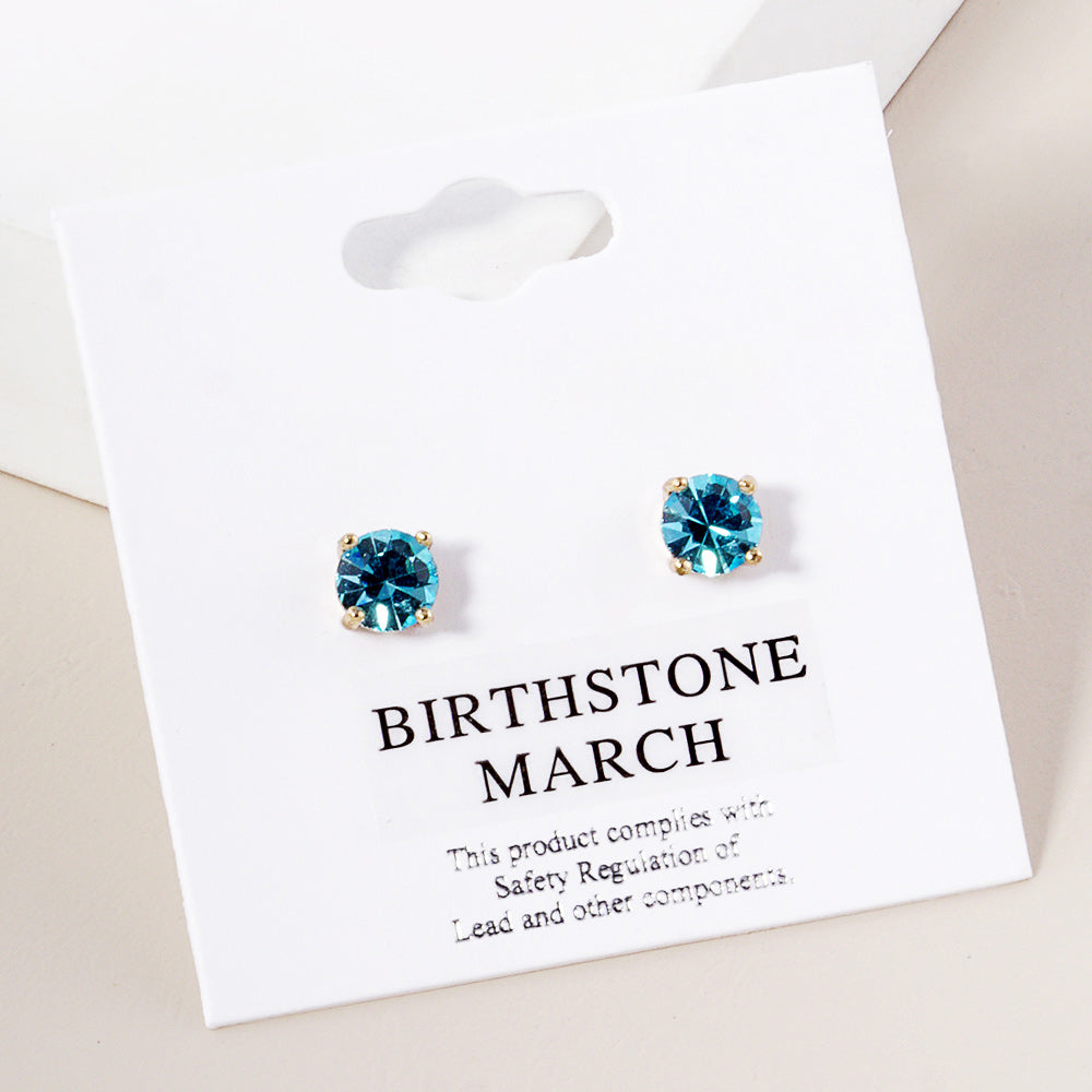 Small Aqua Stud Earrings on Gold| March Birthstone Earrings | Little Girl Earrings