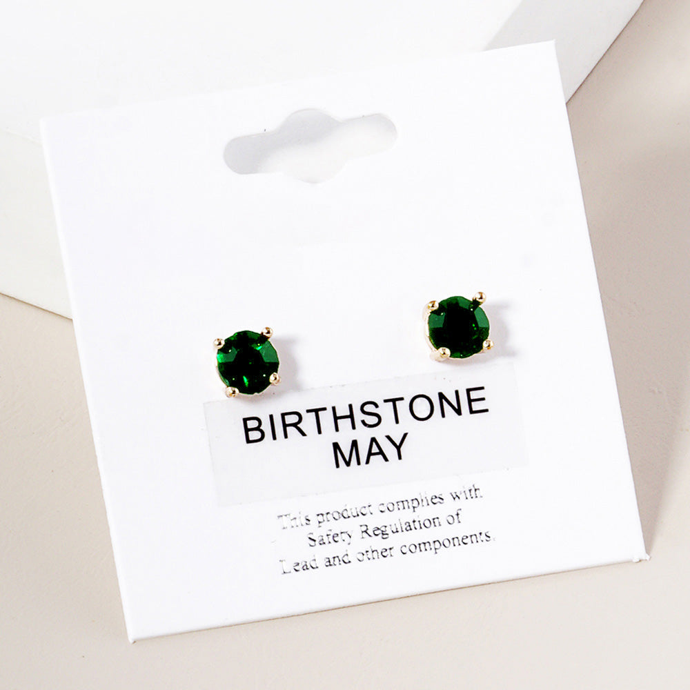 Small Emerald Stud Earrings on Gold | May Birthstone Earrings | Little Girl Earrings