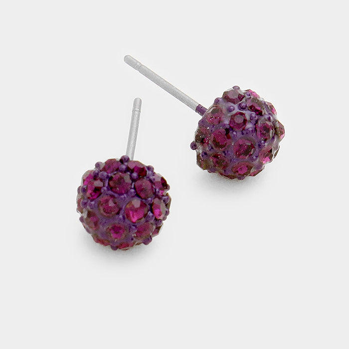 Little Girls Amethyst Crystal Ball Stud Earrings 